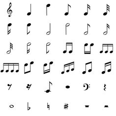 music notes are arranged in the shape of letters and numbers, all with musical symbols on them