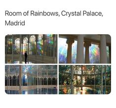 the room of rainbows, crystal palace, and madrid is featured in this postcard