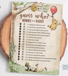 a baby shower game with winnie the pooh on it and an image of a teddy bear