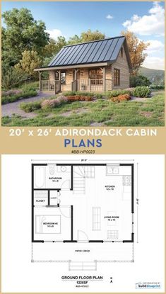 Complete architectural and construction set to build a modern style cabin with sleeping loft. Includes materials list, floor plans, elevations, sections, foundation plan, electrical, roof framing, construction details, etc. Instant PDF download available. Adirondack Cabin, Foundation Plan, Cabin Plans With Loft, Small House Blueprints, Small Cabin Plans, Small Cottage House Plans, House Plan With Loft, Cottage Plans, Framing Construction