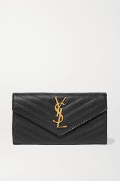 Detailed with the signature 'YSL' plaque, SAINT LAURENT's wallet has been made in Italy from quilted textured-leather. It's fitted with two compartments for tickets or receipts, multiple card and bill slots and a zipped pocket for coins. Slip it into your tote or carry it as a mini clutch. Expensive Purses, Ysl Clutch, Ysl Wallet, Luxury Clutch, Luxury Purses, Luxury Wallet, Designer Wallets, Saint Laurent Wallet, Wallet Fashion