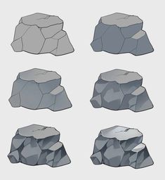 several rocks are shown with different shapes and sizes, including the top one in grey