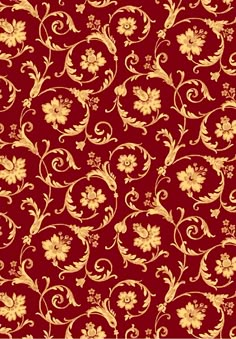 a red background with gold flowers and vines