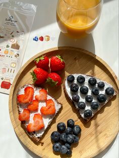 two slices of toast with strawberries and blueberries on it