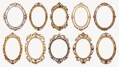 an assortment of oval frames in various styles and sizes, all decorated with fancy ornaments