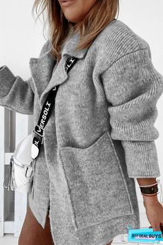 Buy Suit Collar Double Pockets Knitted Coat at BestDealBuys. Women's Winter Coat, Woolen Coat Woman, Chique Outfit, Pocket Sweater, Pocket Cardigan, Estilo Chic, Sleeves Clothing, Knitted Coat, Woolen Coat