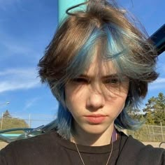 Trans Boy Haircut, Ftm Haircuts, Blue Hair Aesthetic, Short Dyed Hair, Fluffy Hair, Dye My Hair