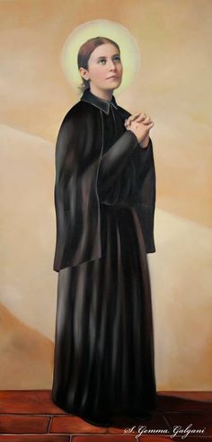 a painting of a woman wearing a black robe and standing in front of a wall