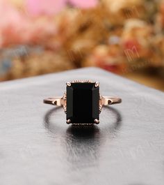 Black Rectangular Stone Ring For Anniversary, Black Rings With Rectangular Stone For Anniversary, Black Oval Emerald Ring For Formal Occasions, Oval Black Emerald Ring For Anniversary, Black Oval Emerald Gemstone Ring, Onyx Gemstone Rings For Wedding, Black Oval Emerald Ring, Black Rectangular Jewelry For Wedding, Black Agate Stone