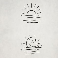 the sun and moon are drawn in black ink on white paper, each with different lines