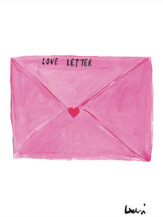 a pink envelope with the words love letter written on it