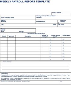 a printable weekly report form with the words weekly payroll report on top of it