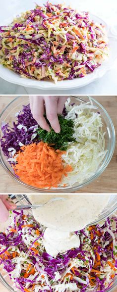 the process to make coleslaw salad is shown