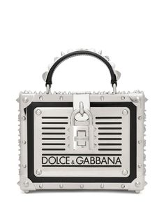 Dolce & Gabbana Dolce Box Studded top-handle Bag - Farfetch Embroidered Shoulder Bag, Embroidered Tote Bag, Embroidered Tote, Vintage Luggage, Best Handbags, Leather Box, Dolce E Gabbana, Engraved Logo, Box Bag