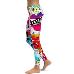 Flowers and Tats Rave Leggings - GearBunch Fitted Multicolor Athleisure Yoga Pants, Multicolor Fitted Tights For Athleisure, Multicolor Fitted Athleisure Tights, Fitted Multicolor Tights, Trendy Compression Yoga Pants, Trendy Multicolor Summer Leggings, Trendy Multicolor Tights For Spring, Casual Multicolor Yoga Tights, Trendy Multicolor Spring Tights