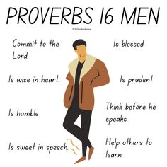 a poster with the words provers 16 men and an image of a man in a brown