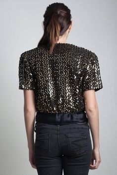 Sequined trophy evening crop top v neck bow NYE black gold | Etsy Gold Disco Tops For Party Season, Gold Disco Top For Party Season, Cropped Contrast Sequin Party Top, Party Cropped Top With Contrast Sequin, Contrast Sequin Cropped Top For Party, Gold Fitted Disco Top, Disco Holiday Tops For Evening, Disco Holiday Evening Tops, Holiday Disco Evening Tops