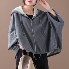 Item Code2323972620350Material51%-70%CottonProduct Details:·Casual·Hooded·Solid Color·Zipper,Drawstring·Long Sleeve,Batwing SleeveOne Size(Fit for EU 38-40,US8-10,UK12-14,AU12-14,NZ12-14)Length: 60.00-70.00 cm/ 23.62-27.56 "Bust: 192.00 cm/ 75.59 "Sleeve Length: 74.00 cm/ 29.13 "Arm: 70.00 cm/ 27.56 "Cuff: 20.00-34.00 cm/ 7.87-13.39 "Waist: 190.00 cm/ 74.80 "The model height:5'3"/161cm,weight:108.0lb/49kgPS:1.The measurement is measured by hands,there will be 1 cm-3cm in error,hope you can understand.2.The product is taken in the bright light,there may be a little different in the color of the kind, please consult with the real products,and hope you can understand. Oversized Spring Sweatshirt With Drawstring, Oversized Drawstring Sweatshirt For Spring, Spring Hoodie With Zipper Closure, Cotton Hooded Jacket With Drawstring For Fall, Hooded Spring Hoodie With Zipper Closure, Spring Zipper Hoodie, Fall Cotton Hooded Jacket With Drawstring, Gray Hoodie With Pockets For Spring, Spring Hooded Sweatshirt With Zipper Closure