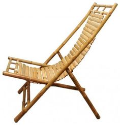 a bamboo lounge chair sitting on top of a white background