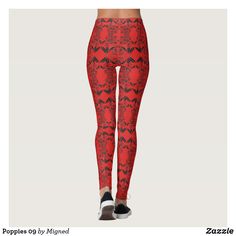 Poppies 09 Fun Fitted Multicolor Leggings, Fun Multicolor Fitted Leggings, Unique Leggings, Micro-elastic Red Leggings For Yoga, Fitted Multicolor Graphic Print Leggings, Exercise Leggings, Printed Yoga Leggings, Custom Leggings, Running Tights