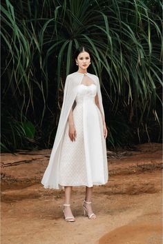 Women's Savi Fit and Flare Cap Sleeved Cotton Velvet Midi Set S/M/L White/Beige MEAN BLVD White Gown With Cape Sleeves For Evening, Elegant Gown With Draped Sleeves And Cape, Evening Dress With Fitted Bodice And Cape Sleeves, Cape Evening Dress With Draped Sleeves For Wedding, Elegant Fitted Cape Gown, Elegant Fitted Gown With Cape, Fitted Cape Evening Dress For Banquet, Fitted Cape Dress With Draped Sleeves, Wedding Dresses With Draped And Cape Sleeves