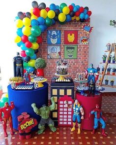 a birthday party with balloons, toys and decorations