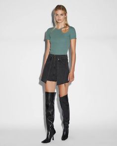 Double Denim Mini Skirt Fallen - Black | Ksubi ++ Spray On Jeans, Short Denim Skirt, Denim T Shirt, Double Denim, Acid Wash Jeans, High Rise Denim Shorts, Fall Skirts, Exposed Zipper, Boot Cut Denim