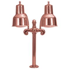 two copper colored lamps on a white background