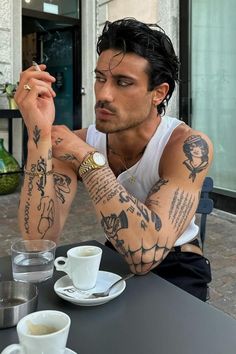 Gentleman Tattoo, Arm Tattoos Lettering, Tatted Guys, Spanish Tattoos, Edgy Haircuts, Russian Men, Zodiac Tattoos, Hot Asian Men, Edgy Short Hair