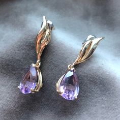 Vintage Pair Of 14k Gold And Purple Amethyst Weighs About 3 Grams Marked 14k These Are Not The Original Backings, They Are Not 14k. Dr Jewelry, Lilac Jewelry, Gold And Purple, Purple Jewelry, Purple Earrings, Earrings Color, Purple Amethyst, Color Purple, The Original