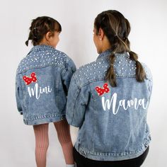 Mama and Baby Denim Jacket, Mama, Mini, Mother Daughter, Jean Jacket, Custom, Personalized, Matching, Shower, Mother's Day Denim Jacket Gift, Pearl Denim Jacket, Personalized Denim Jacket, Personalized Jean Jacket, Personalized Pearl Jean Jacket, Personalized Denim, Mom and daughter denim jacket, mama and mini Jean jacket, custom Jean jacket, gift for mom, matching mom and daughter outfit, Kids Denim Jacket, Childs Denim Jacket These customizable mama and me denim jackets are a great way to matc Disney Painted Jean Jacket, Cute Denim Jacket With Pockets For Winter, Cute Denim Jacket For Fall, Cute Denim Blue Outerwear With Pockets, Cute Denim Blue Outerwear, Cute Winter Denim Jacket, Cute Long Sleeve Denim Blue Outerwear, Mommy And Me Disney Outfits, Disney Jean Jacket