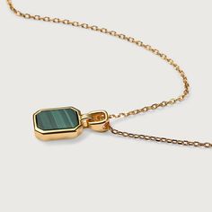 Introducing our Modern Heirloom Malachite Pendant Necklace - a true heirloom piece! This pendant necklace features a stunning malachite stone set in 18K gold plating. With its modern design and timeless charm, this necklace embodies the perfect balance between elegance and uniqueness. Elevate your style with this heirloom piece today! Pendant Height: Including Bail 19.5mmPendant Width: 9mmStone Details: 10mmx7mm Octagonal Malachite Pearl Birthstone, Malachite Pendant, Gold Vermeil Jewelry, Stacked Earrings, Malachite Stone, Special Ring, Vermeil Jewelry, Charm Rings, Pearl Gemstone