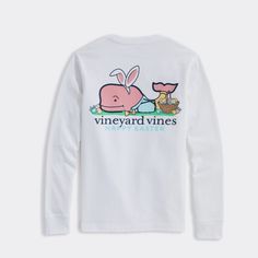 Vineyard Vines Size: Medium 12-14, Xl 18 Color: White With Multiple Colors On Graphic Condition: Nwt Cute Long Sleeve T-shirt For Spring, Playful White Long Sleeve T-shirt, White Crew Neck Top For Easter, Playful White Tops For Easter, Casual White Easter Tops, Casual White Tops For Easter, Homemade Easter Baskets, Vineyard Vines Pullover, Vineyard Vines Logo