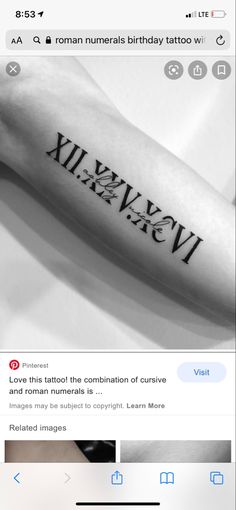 an image of a person's arm with the words roman numerals tattooed on it