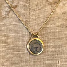 Eli Halili Jewelry ANCIENT BYZANTINE COIN NECKLACE, HIRSHLEIFERS NY Yellow Gold Plated Amulet Coin Necklace, Spiritual Yellow Gold Brass Coin Necklace, Gold Plated Amulet Coin Necklace, Gold Temple Necklace With Round Pendant Amulet, 14k Gold Necklace With Gold Clasp, 22k Gold Amulet Necklace, Gold Amulet Style Necklace With Coin Pendant, Gold Amulet Necklace With Coin Pendant, Byzantine Yellow Gold Necklace With Coin Pendant