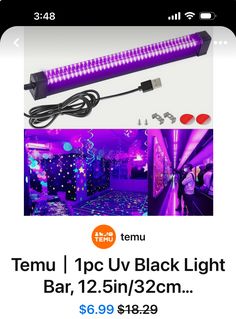 the temu led light bar is on sale for $ 12 99 and it's purple