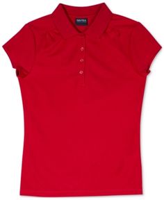 Nautica Big Girls Plus Performance Polo Shirt - Red XL (16 Plus/18 Plus) Fitted Moisture-wicking Polo Collar Tops, Fitted Moisture-wicking Polo Tops, Moisture-wicking Fitted Polo Collar Tops, Fitted Collared Polo Shirt For Golf, Fitted Collared Golf Polo Shirt, Fitted Short Sleeve Polo Shirt For School, Classic Stretch Polo Shirt In Solid Color, Stretch Cotton Collared Polo Shirt, Sporty Collared Polo Shirt For School