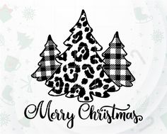 a christmas tree with leopard print on it and the words merry christmas written in black ink