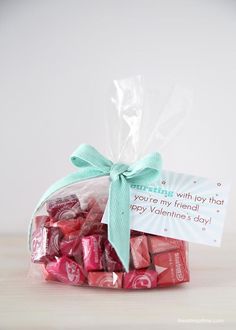 a bag filled with valentine's day candy