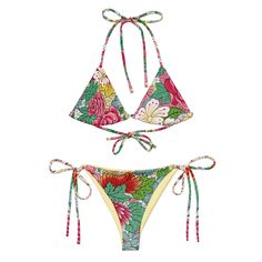 Stay comfortable and stylish all summer with this All-Over Print Recycled String Bikini set. It's made from soft recycled polyester with double-layering and UPF 50+. Style the straps how you like and get ready to swim!  * Soft and stretchy material with UPF 50+ * Sizes up to 6XL * Bikini top comes with removable padding for comfort * Multiple ways to tie and style the bikini set Disclaimers:  * Due to the 2-layered construction and internal stitching, a visible stitch may appear in the crotch se Adjustable Swimwear For Beach Vacation, Adjustable Swimwear For Beach Party Vacation, Beachy Adjustable Swimwear For Vacation, Adjustable Beachy Swimwear For Vacation, Hawaiian Swimwear With Hibiscus Print For Poolside, Hawaiian Hibiscus Print Swimwear For Poolside, Hibiscus Print Swimwear For Beach Party, Hibiscus Print Swimwear For Beach Season, Beach Party Swimwear With Hibiscus Print