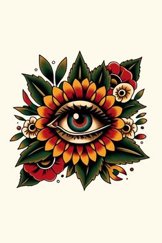 an eye surrounded by flowers and leaves