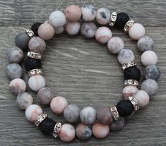 Pink Zebra Jasper and Lava Stone SKINNY Stretch Bracelet | Etsy Natural Stone Bracelets For Women, Rock Bead Bracelet, Crystal Bracelet Patterns, Pink Zebra Jasper Bracelet, Grey Beaded Bracelet, Lava Bracelet Ideas, Stretch Bracelet Ideas, Lava Bead Bracelet Ideas, Natural Stone Beaded Bracelets