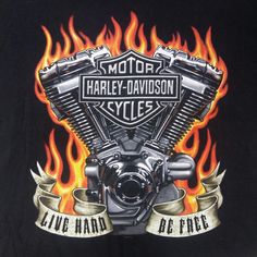 a black harley davidson shirt with flames on it