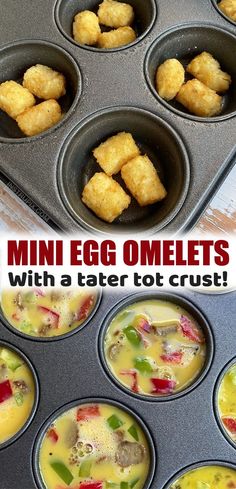 mini omelets with a tater tot crust in a muffin tin