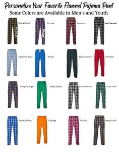 Personalized Plaid Flannel Pajama Pants. Multi-Color and Buffalo Plaid Prints. Single or Multiply Orders Sport Teams Matching Color Lounge Pant. Boxercraft PJ. Plaid Comfy Lounge Pants. Customized and Personalize Plaid. Team or School colors. Screen Print Down Leg Embroidered Monograms. ADULT. Sports Matching Team Colors. This perfect pair of plaid lounge pants female styles. So soft you will want to wear them all day. College Sorority, High School and Middle School Colors. 4.3 oz., 100% double- Pajama Pants Outfit, Comfy Lounge Pants, College Sorority, Comfy Lounge, Flannel Pajama Pants, Sweatpants Outfit, White Cami, Embroidered Monogram, Flannel Pajamas