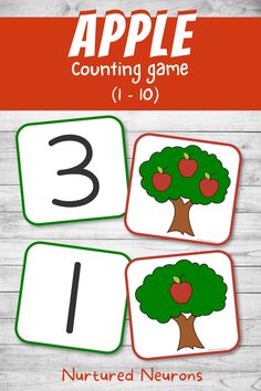 an apple themed counting game with numbers and apples on the tree for kids to practice counting