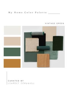 Paint color palettes Green Color Palette Living Room, Office Color Palette, Color Palette Vintage, Green Bedroom Colors, Mid Century Modern Color Palette, Kitchen Color Palettes, Color Palette Interior Design, Vintage Setting