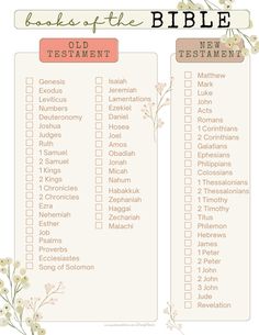 a printable bible checklist with flowers on it