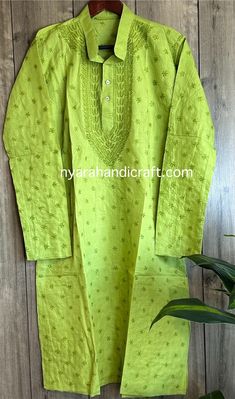 "-Chikankari green kurta for men. -Fine butas and detailed neck line hand embroidered on a soft fabric. \"Please note the sizes mentioned are actual garment measurements\"" Green Resham Embroidery Kurta For Transitional Season, Transitional Green Kurta With Resham Embroidery, Pista Green Long Sleeve Kurta For Transitional Season, Pista Green Long Sleeve Kurta, Green Long Sleeve Kurta For Transitional Season, Green Long Sleeve Traditional Wear For Eid, Green Long Sleeve Traditional Wear With Patterns, Green Traditional Kurta With Cutdana, Traditional Green Kurta With Cutdana