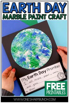 earth day marble paint craft for kids with free printables on the front and side